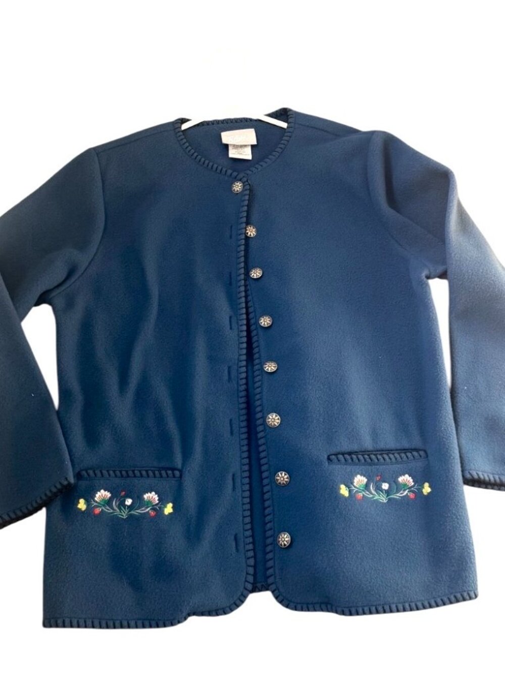 Vintage Blair Cadet Blue Embroidered Fleece Cardigan Small Metallic Buttons